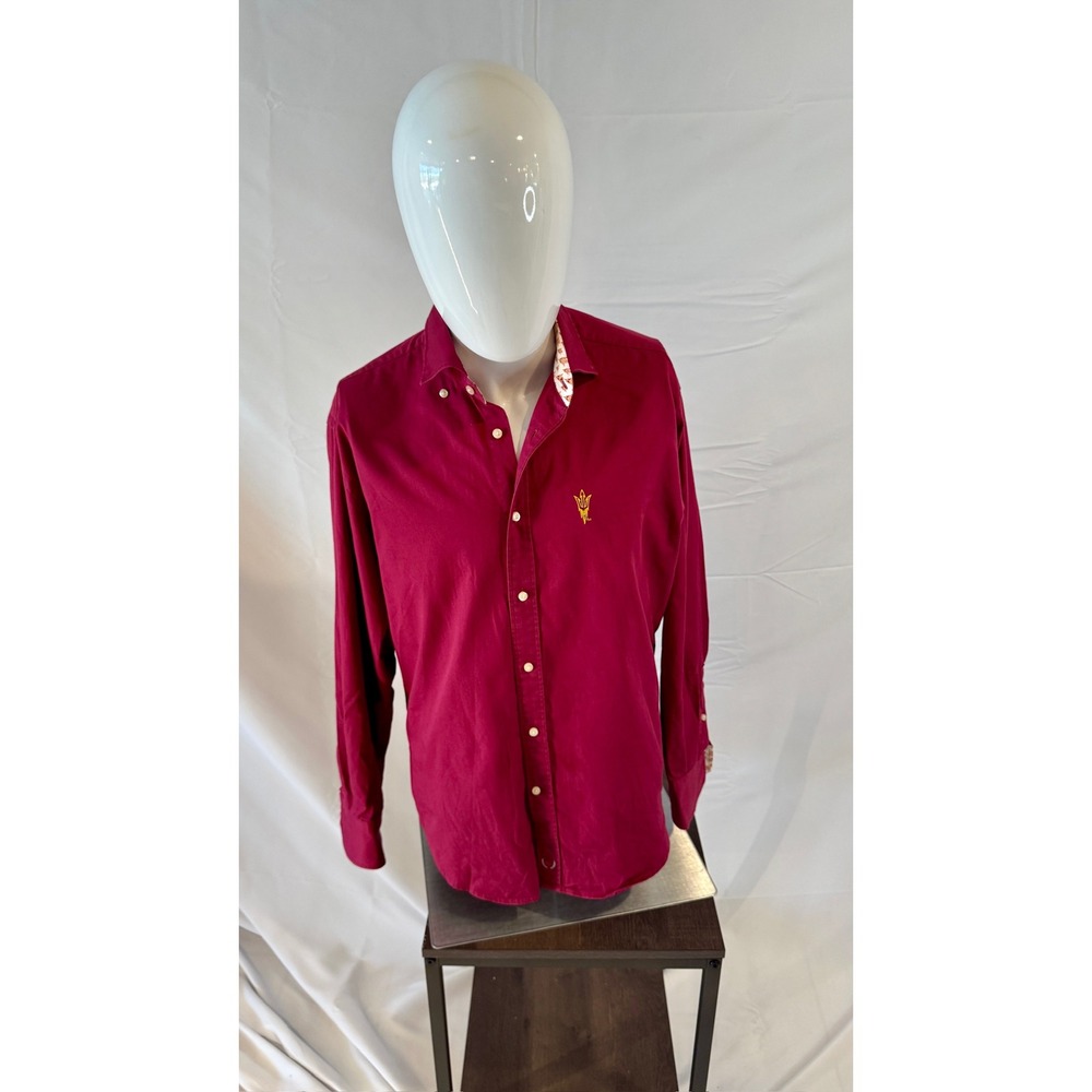 Thomas Dean Button Down Shirt Collegiate Crest Long Sleeve Red‎ Medium